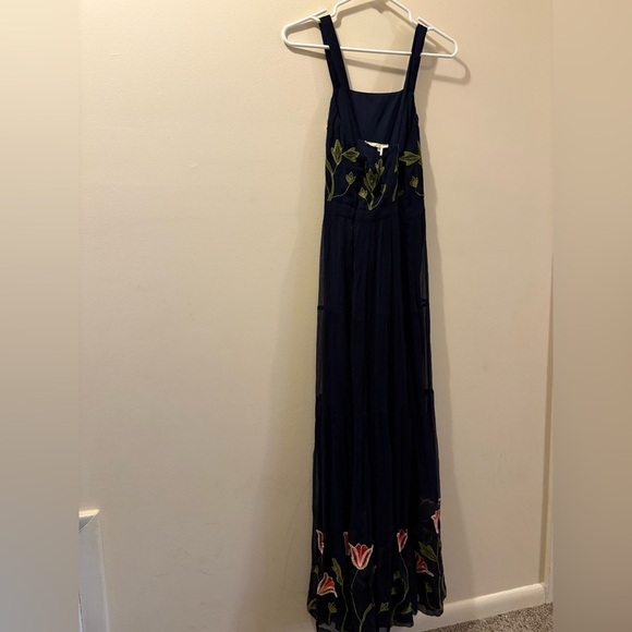 Floreat Anthropologie Navy blue maxi dress with Pink embroidered flowers- NWT-10 - Picture 7 of 7